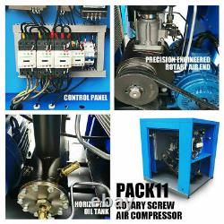 11KW 15HP 230V 3PH 100-125psi @ 57-46cfm Rotary Screw Air Compressor NPT 3/4