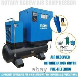 15HP Rotary Screw Air Compressor 57CFM 80Gal. ASME Tank + Air Dryer 230V 3 Phase