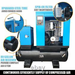 20Hp Rotary Screw Air Compressor 81CFM 3-Ph Refrigerated Dryer 80Gal ASME Tank