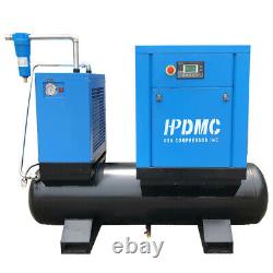 230V 1Phase 10HP VFD Rotary Screw Air Compressor 39CFM with Air Dryer and Tank