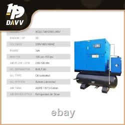 230V/460V 30 HP Rotary Screw Air Compressor 125cfm 125psi With 280 Gal Tank+Dryer