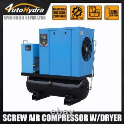 3 Phase 20HP Rotary Screw Air Compressor with Air Dryer 80 Gal Tank 460V NPT1