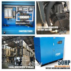 50 HP 3-Phase Rotary Screw Air Compressor 230V + ASME 270 Gallon Tank Industrial