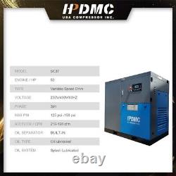 50HP Screw Air Compressor 230V or 460V 198CFM Programmable Industrial