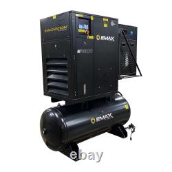 EMAX Tank Mount Rotary Screw Air Compressor withAir Dryer, 20HP, 120 Gal, 230/460