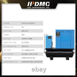 Compresseur d'air à vis de 20HP 15KW 230V 3PH 81CFM avec réservoir de 80 gal et réfrigéré HPDMC