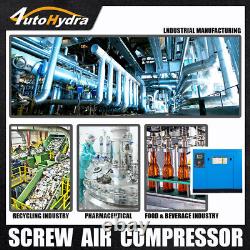Compresseur d'air à vis rotatif triphasé de 10HP 460V, pression de 125 PSI, garantie d'un an.
