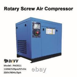 Compresseur d'air à vis rotatif triphasé de 15HP 230V/60HZ 11KW avec sécheur d'air réfrigéré